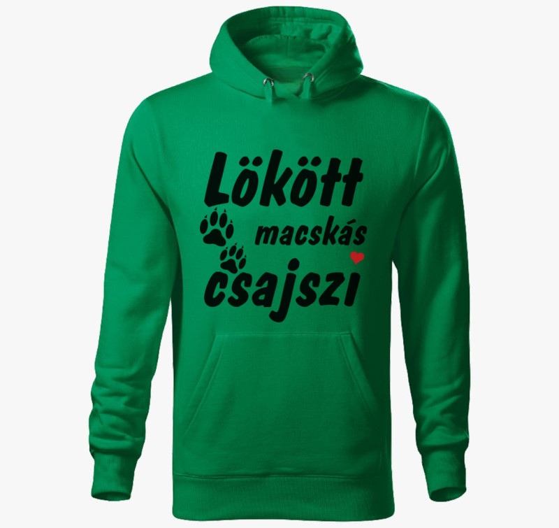 Lökött macskás csajszi kapucnis pulóver — Fűzöld