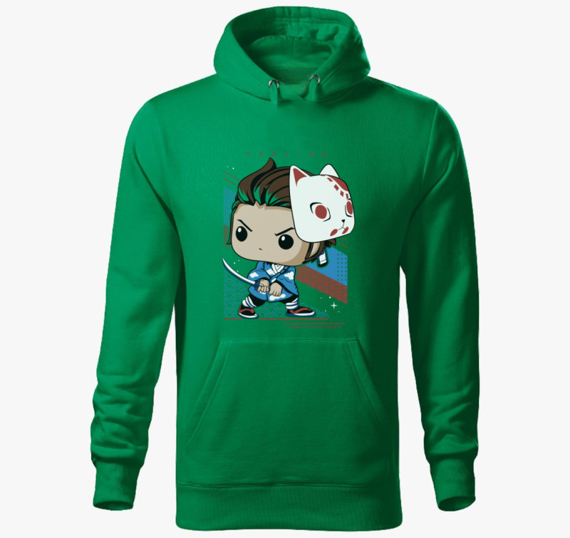 Demon Slayer - Tanjiro chibi kapucnis pulóver — Fűzöld