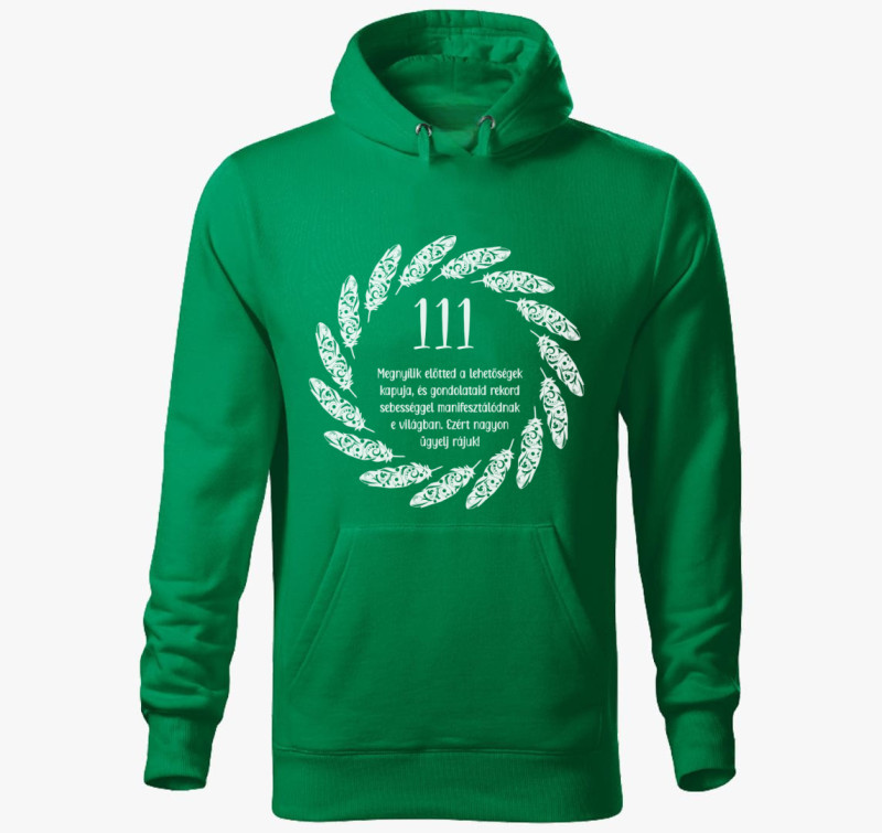 111 angyali szám kapucnis pulóver — Fűzöld
