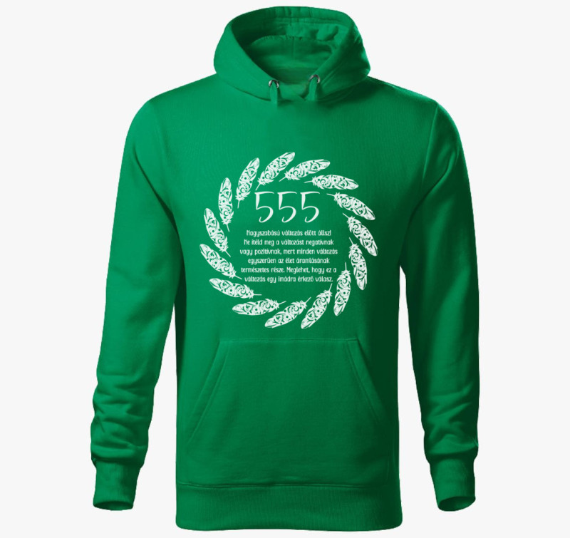 555 angyali szám kapucnis pulóver — Fűzöld