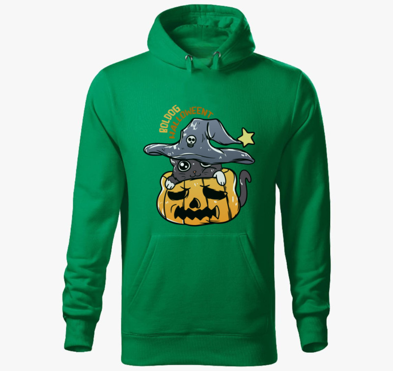 Cicás halloweeni kapucnis pulóver — Fűzöld
