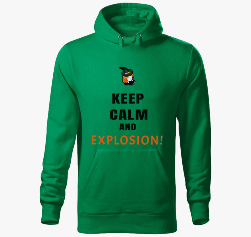 Keep calm and explosion kapucnis pulóver — Fűzöld