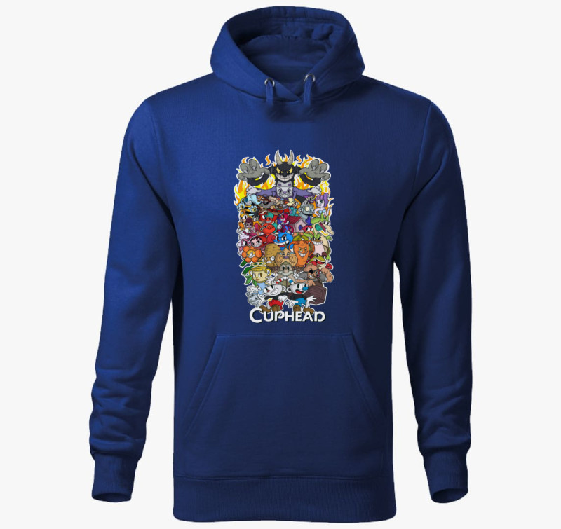 Cuphead karakterek kapucnis pulóver — Királykék