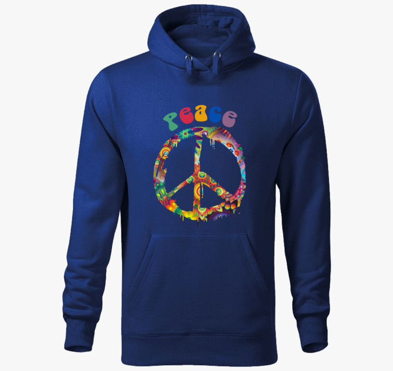 Peace jeles kapucnis pulóver — Királykék