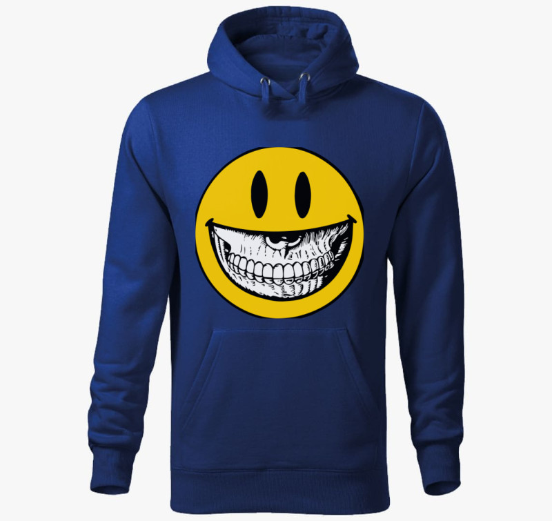 Koponyás smiley kapucnis pulóver — Királykék
