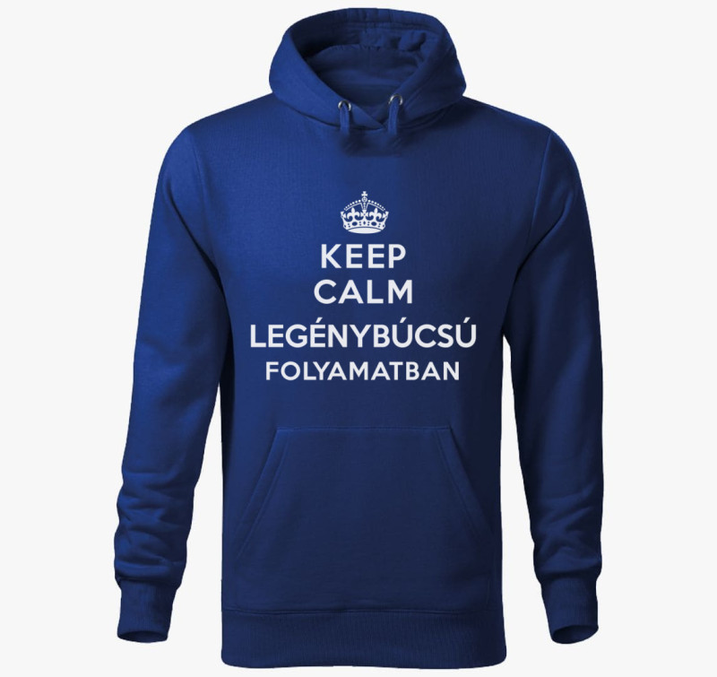 Keep calm legénybúcsú folyamatban kapucnis pulóver — Királykék