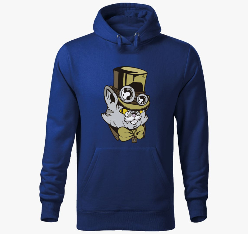 Kalapos Steampunk Macska kapucnis pulóver — Királykék