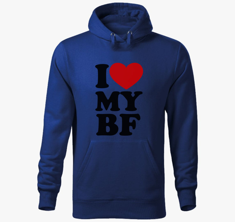 I love my bf kapucnis pulóver — Királykék