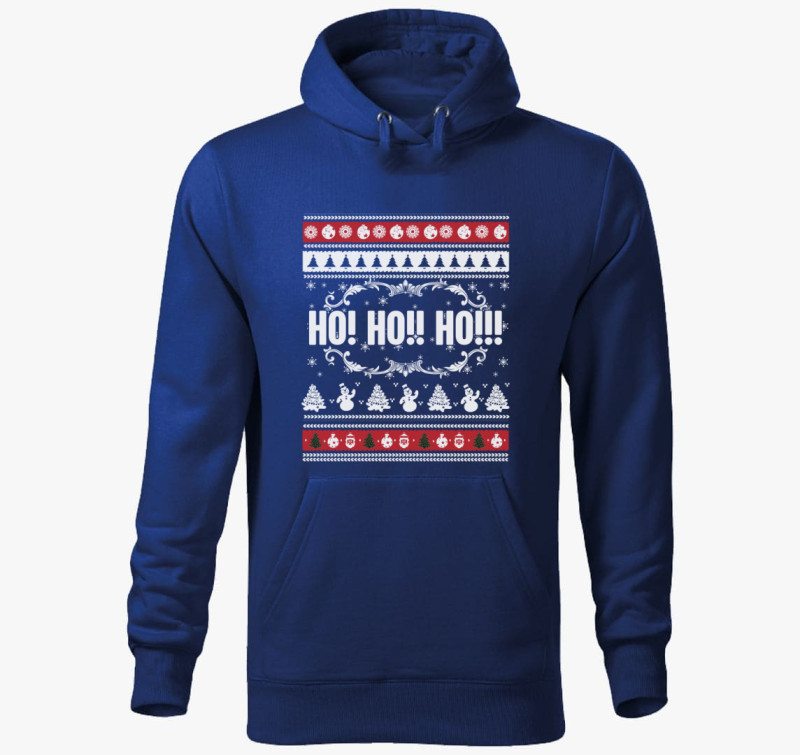 Ho ho ho karácsonyi mintás kapucnis pulóver — Királykék