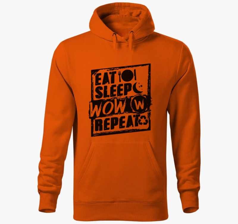 Eat sleep wow repeat kapucnis pulóver — Narancssárga