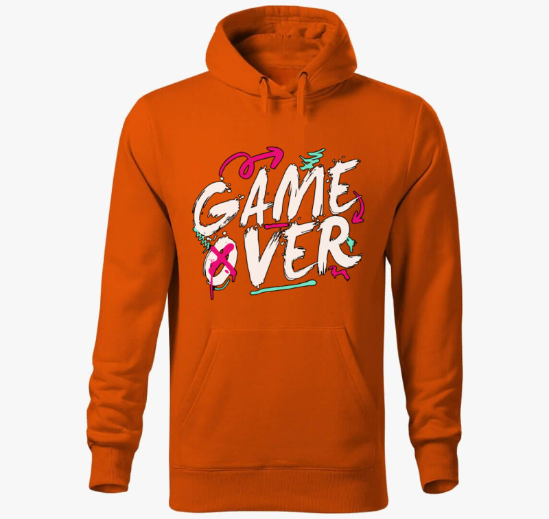 GameOver feliratos kapucnis pulóver — Narancssárga