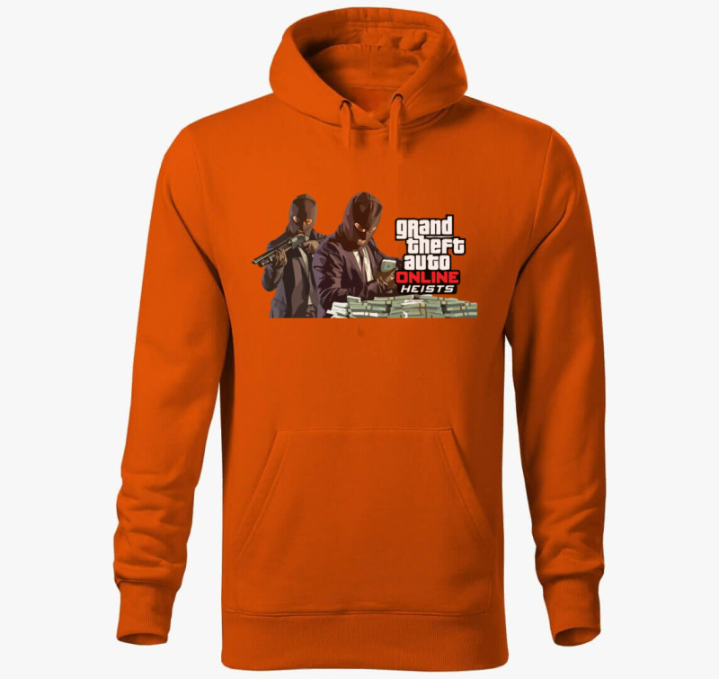 Grand theft auto online heists kapucnis pulóver — Narancssárga