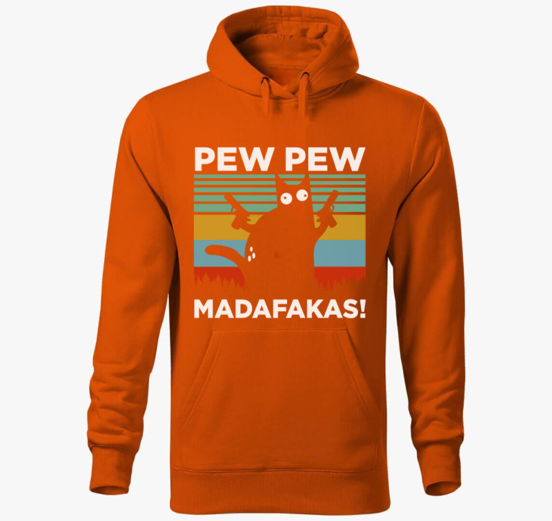 Macska Pew Pew vicces kapucnis pulóver — Narancssárga