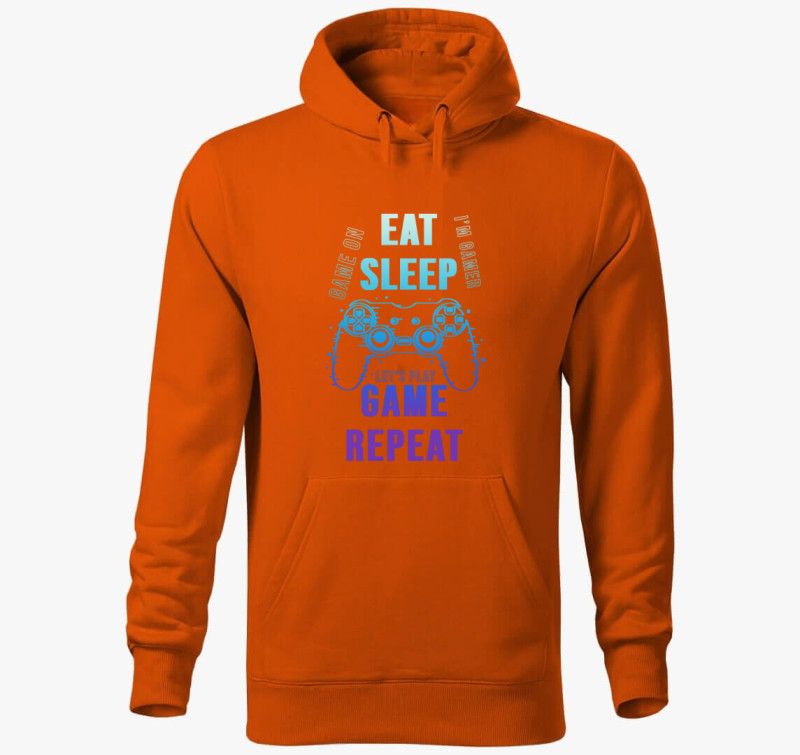 Eat sleep play game repeat kapucnis pulóver — Narancssárga