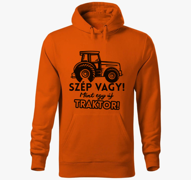 Szép vagy mint egy új traktor kapucnis pulóver — Narancssárga