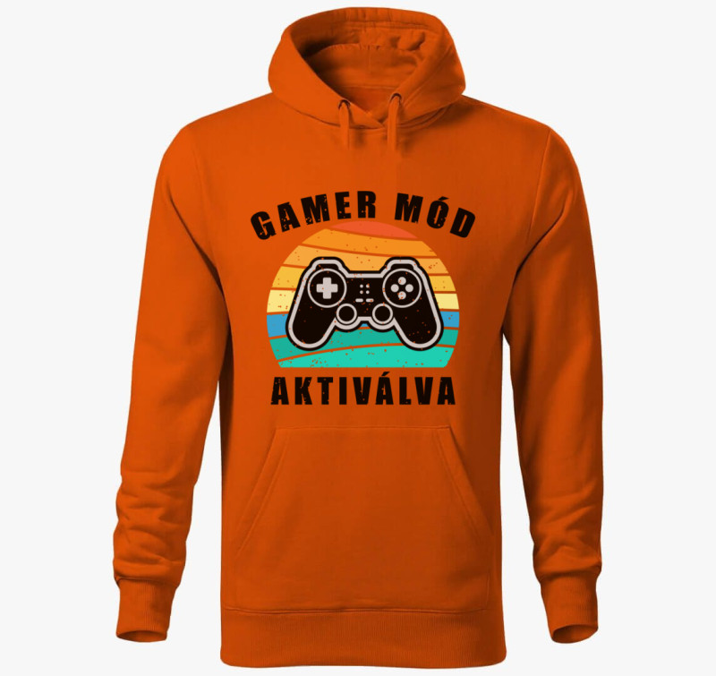 Gamer mód aktiválva kapucnis pulóver — Narancssárga