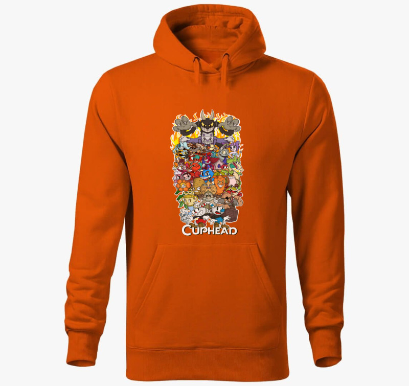 Cuphead karakterek kapucnis pulóver — Narancssárga
