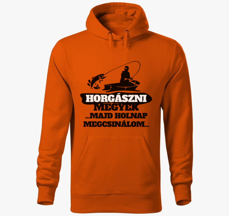 Horgászni megyek kapucnis pulóver — Narancssárga