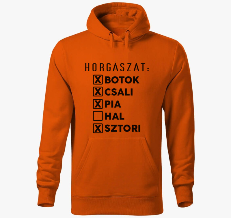 Horgász lista kapucnis pulóver — Narancssárga