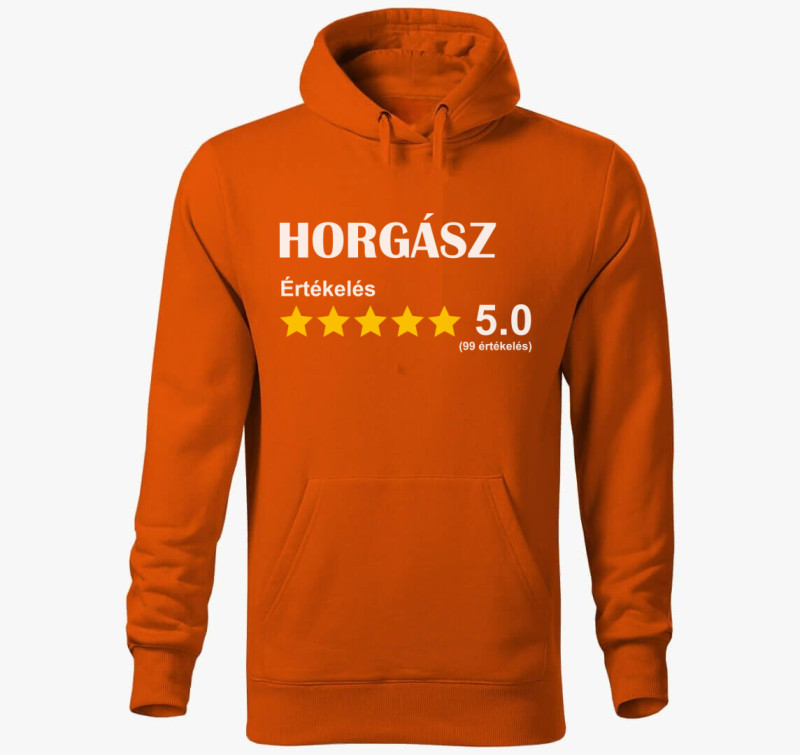 Horgász értékelős kapucnis pulóver — Narancssárga