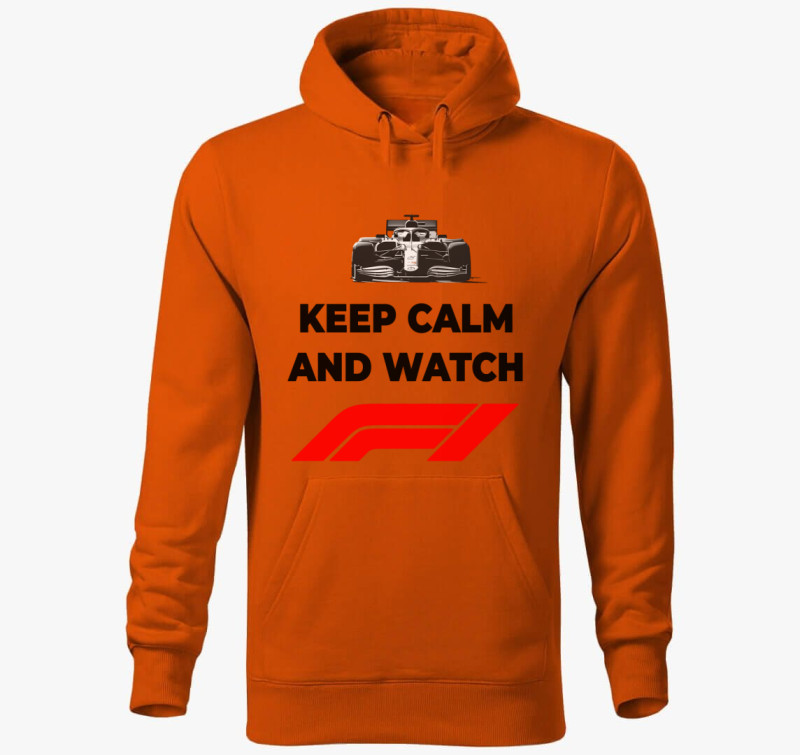 Keep calm and watch F1 kapucnis pulóver — Narancssárga