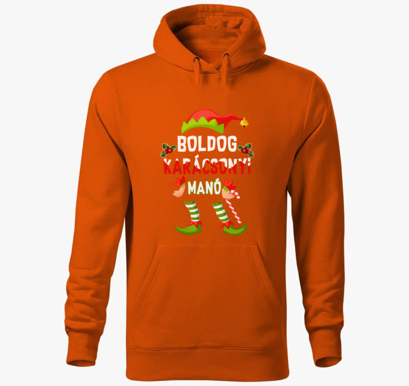 Boldog karácsonyi manó kapucnis pulóver — Narancssárga