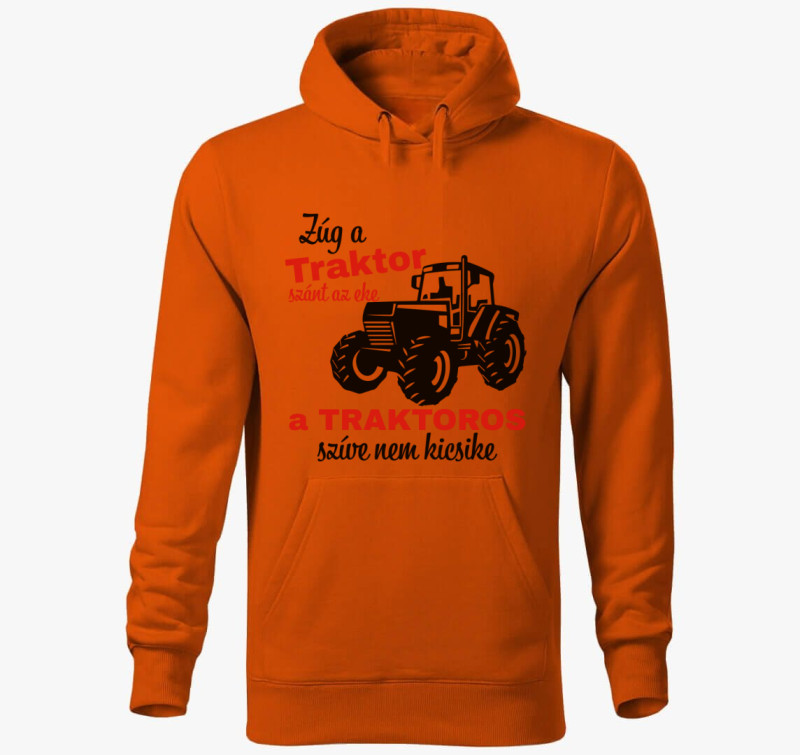Zúg a traktor szánt az eke a traktoros szíve nem kicsike kapucnis pulóver — Narancssárga