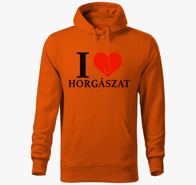 I love horgászat kapucnis pulóver — Narancssárga