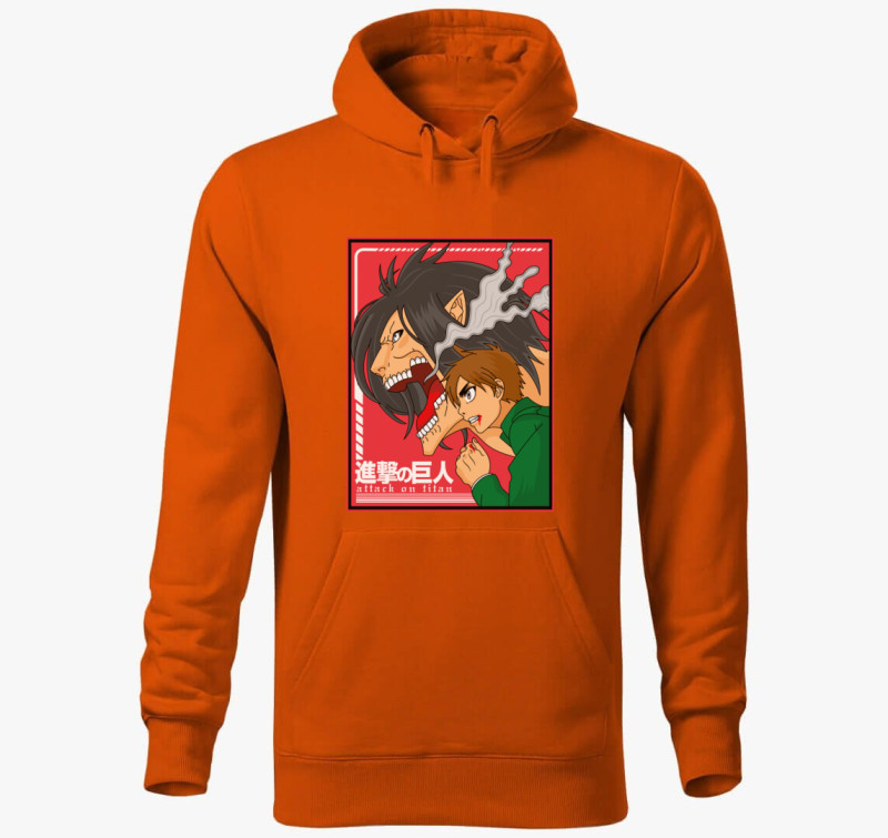 Attack on Titan Eren Yeager formái kapucnis pulóver — Narancssárga