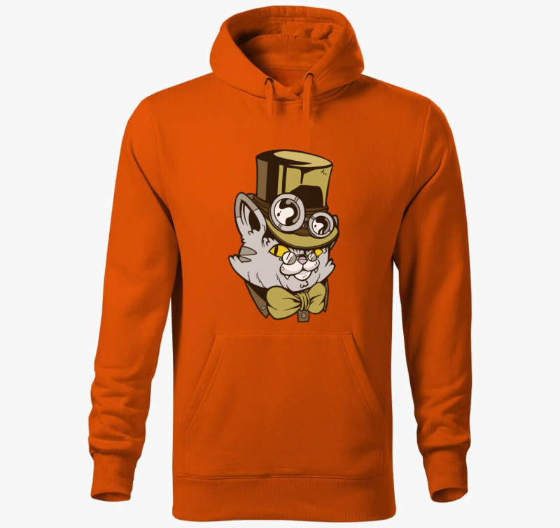 Kalapos Steampunk Macska kapucnis pulóver — Narancssárga