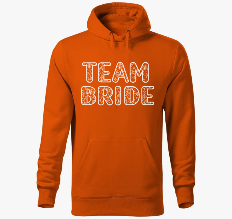 TEAM Bride fehér virágos betűs kapucnis pulóver — Narancssárga