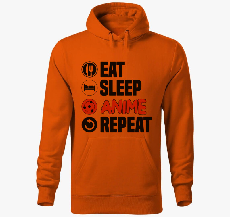 Eat sleep anime repeat kapucnis pulóver — Narancssárga