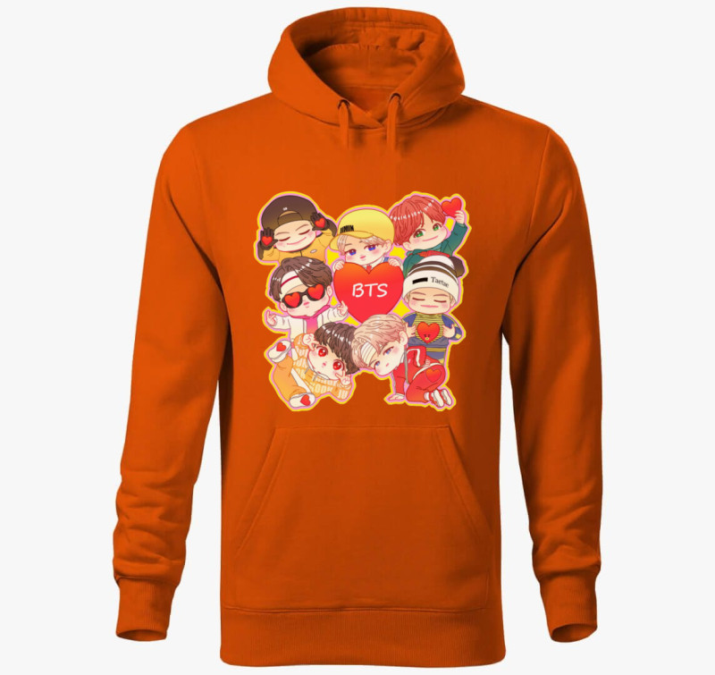 BTS tagok chibi art kapucnis pulóver — Narancssárga