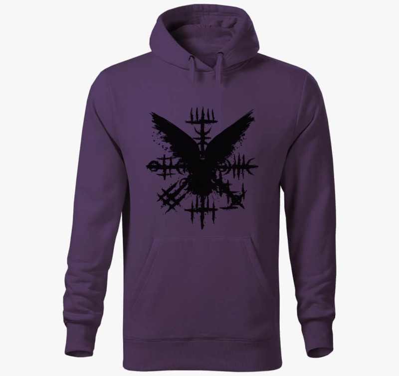 Black Grunge Raven Viking Symbol kapucnis pulóver — Lila