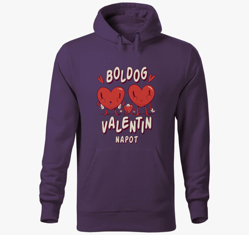 Szívecskés Valentin napi kapucnis pulóver — Lila
