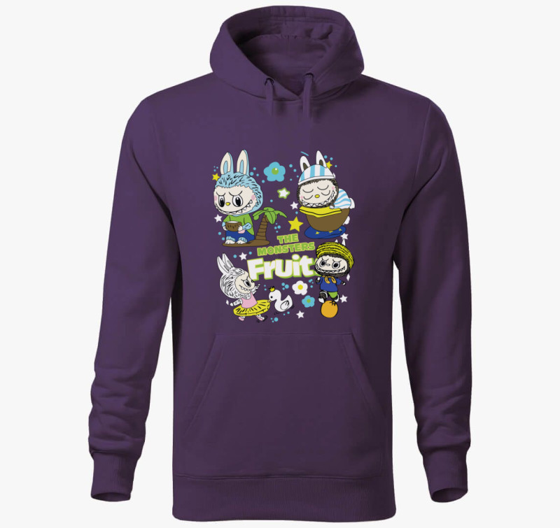 Fruit monster labubu kapucnis pulóver  — Lila
