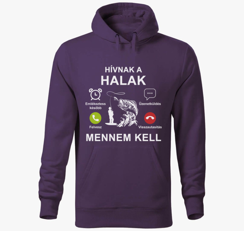 Hívnak a halak mennem kell kapucnis pulóver — Lila