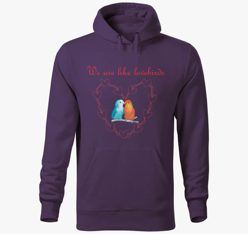 We are like lovebirds (piros) kapucnis pulóver — Lila
