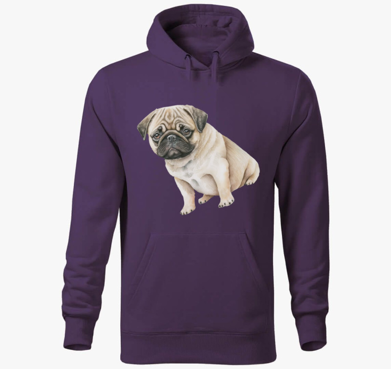 Mopsz akvarell kapucnis pulóver — Lila