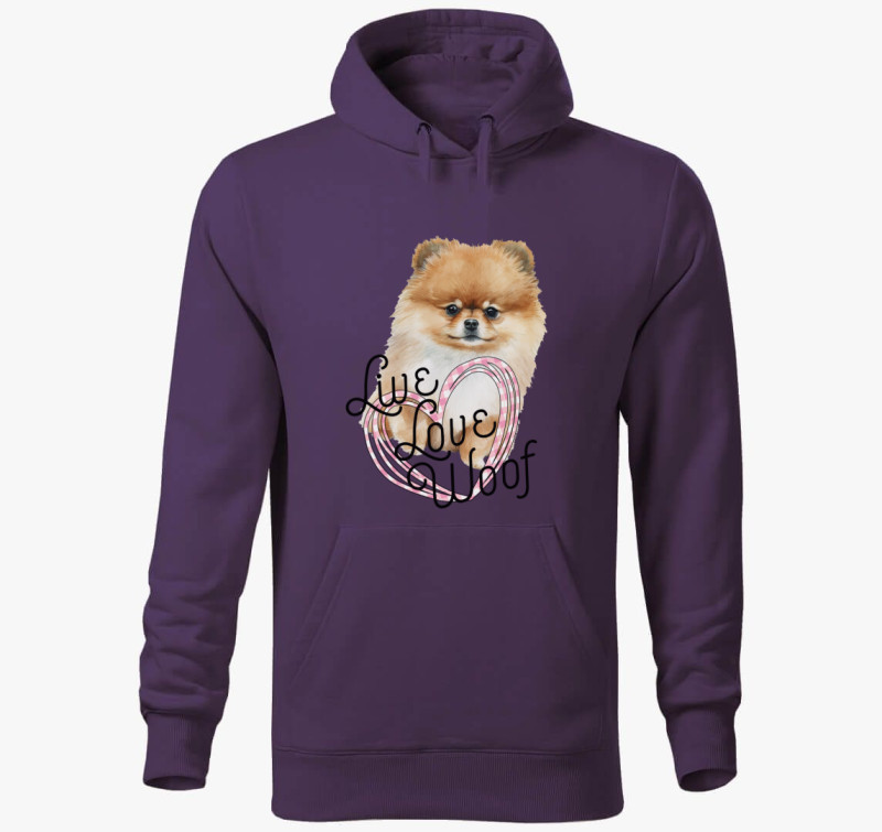 Pomerániai Spicc woof kapucnis pulóver — Lila