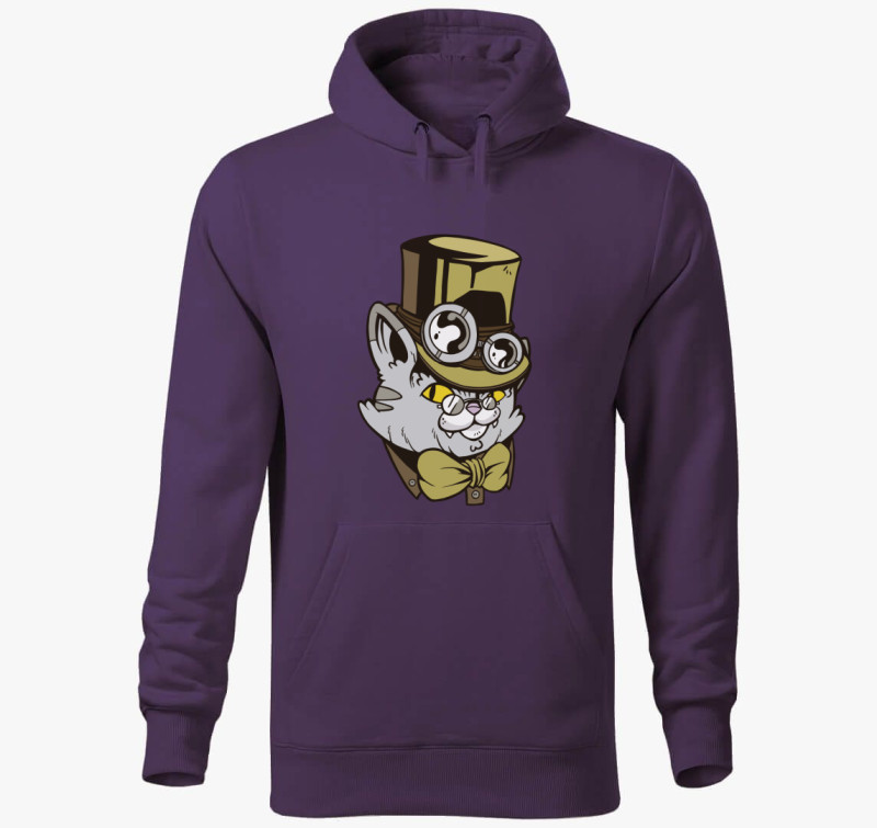 Kalapos Steampunk Macska kapucnis pulóver — Lila