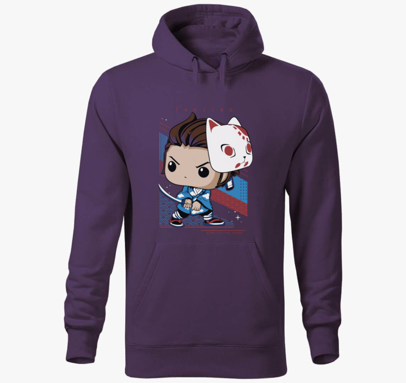 Demon Slayer - Tanjiro chibi kapucnis pulóver — Lila