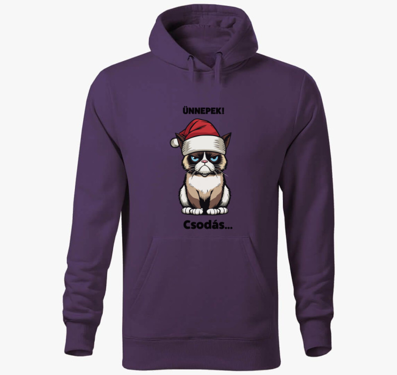 Csodás grumpy cat kapucnis pulóver — Lila