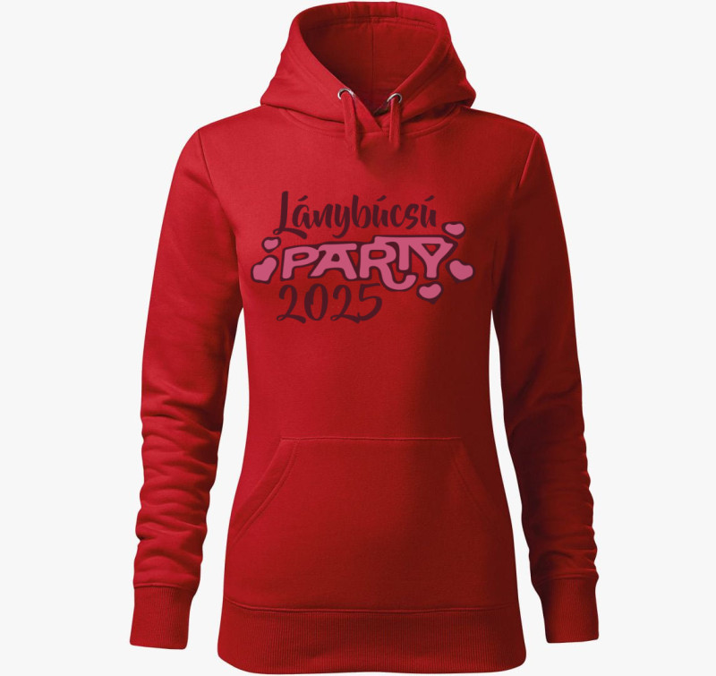 Lánybúcsú party szíves kapucnis pulóver — Piros