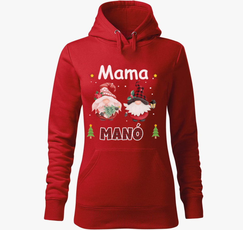 Mama karácsonyi manó kapucnis pulóver — Piros