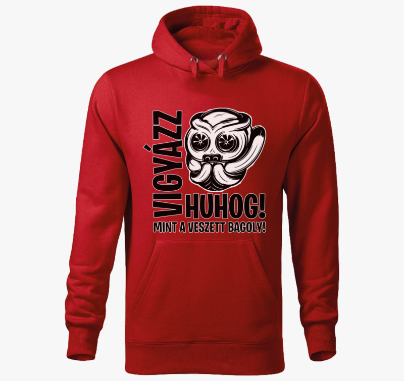 Vigyázz huhog kapucnis pulóver — Piros