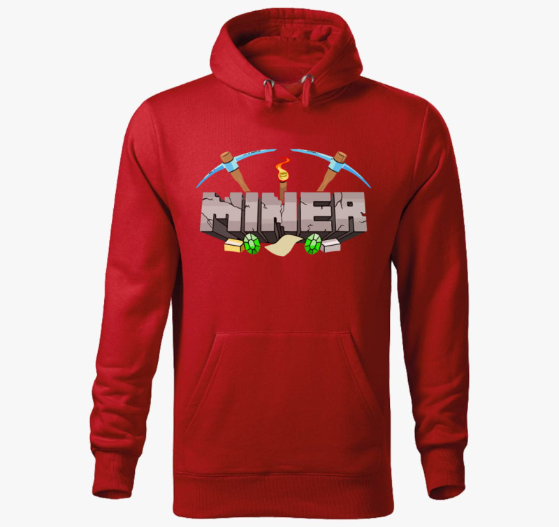 Minecraft miner kapucnis pulóver — Piros