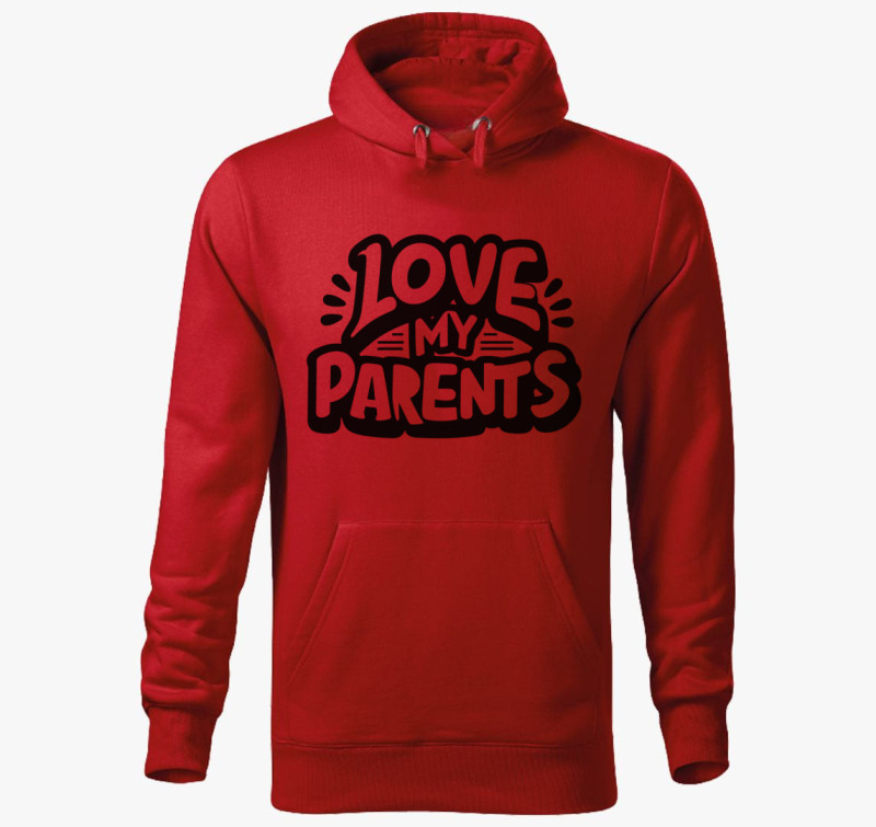 Love my Parents fekete kapucnis pulóver — Piros