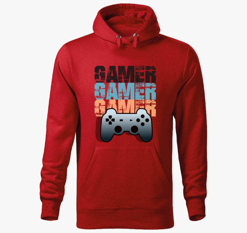 Gamer mintás kapucnis pulóver — Piros