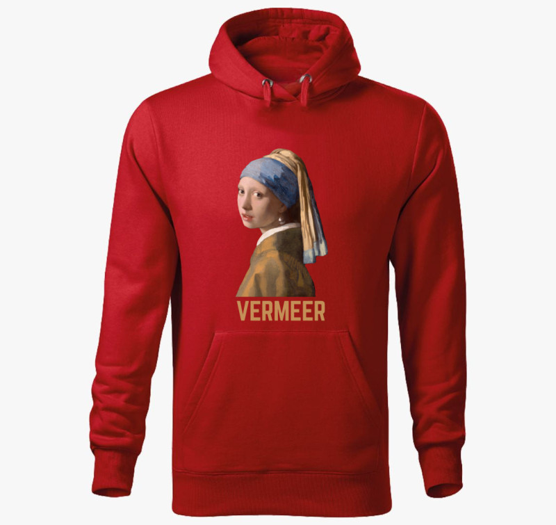Vermeer festmény kapucnis pulóver — Piros
